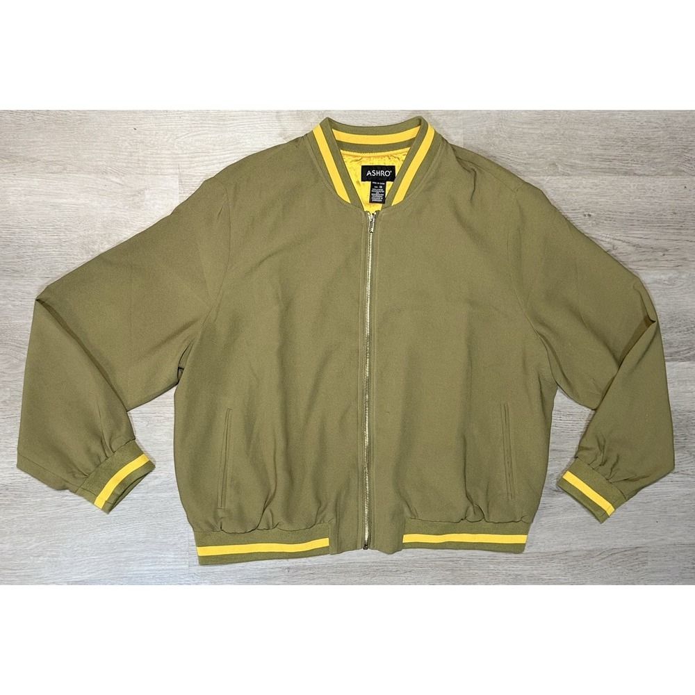 Ashro Jeslynn Full Zip Bomber Jacket Women's size 1X Green Gold Embroidered